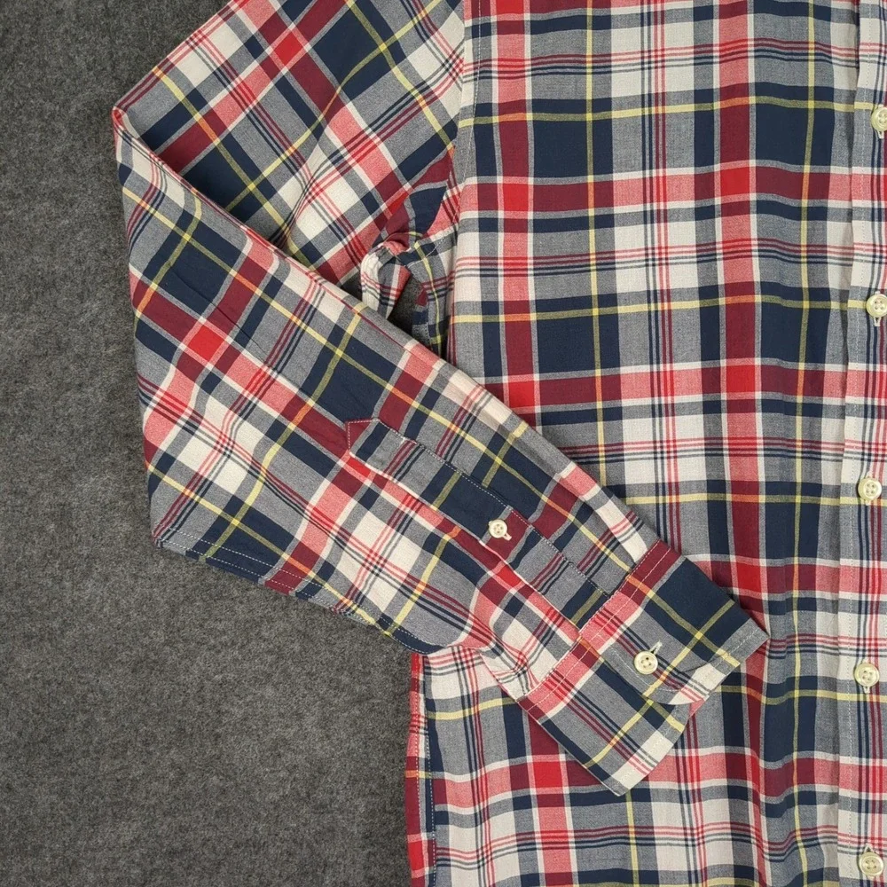 J Crew Mens Button Down Shirt Plaid Long‎ Sleeve Casual Red Blue Yellow Size M